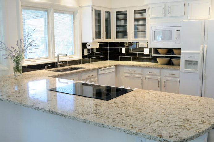 Granite Kitchen Countertop white cabinets white
